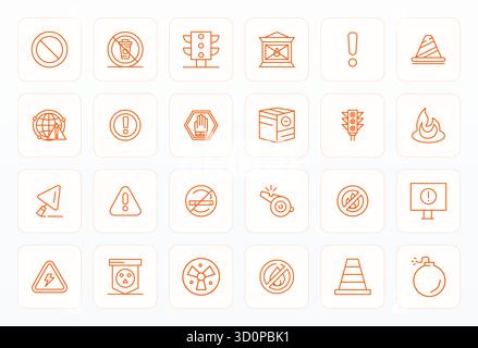 Handcrafted collection featuring 24 Bold Line vector icons for Caution, optimized in 64x64 Display Perfect resolution for premium digital experiences. Stock Vector