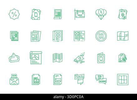 Curated pack of 24 128x128 vector icons in Bold Line design, centered around Flyer concepts with Pixel Optimized clarity. Stock Vector