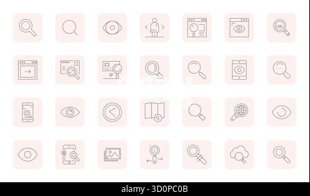 Download 28 scalable Thin Outline vector icons designed for Browse, featuring Display Perfect 128x128 resolution suitable for professional and creativ Stock Vector