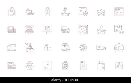 High-performance collection of 28 Thin Line vector icons for Shipment, engineered with 128x128 Detail Enhanced resolution for optimal user interface d Stock Vector