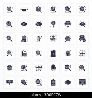 Thoughtfully designed 36 vector icons themed around Inspection, crafted in Glyph with 64x64 Display Perfect precision for contemporary design needs. Stock Vector