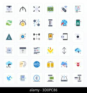 Comprehensive bundle featuring 36 vector icons in Flat design for Transfer, delivered in crisp 128x128 Display Perfect quality. Stock Vector