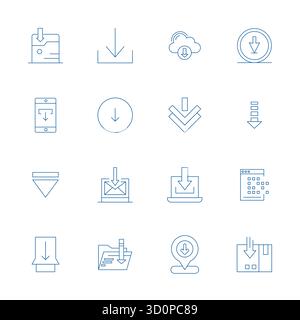 Unlock 16 Thin Line Detail Enhanced vector icons inspired by Data Download, optimized in Retina Ready format for flawless display across all devices. Stock Vector