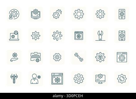 Innovative pack of 24 vector icons themed around Settings Icon, showcasing Regular Bold Outline design in Retina Ready Editable format for modern digi Stock Vector