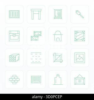 Industry-leading pack of 16 Thin Line Grid Fitted vector icons for Rectangular, sized at 128x128 for optimal rendering and user interface excellence. Stock Vector