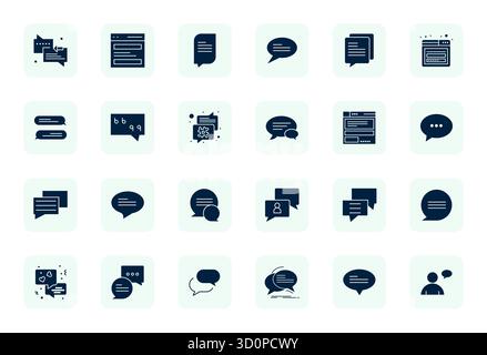 Essential pack of 24 Grid Fitted vector icons for Comment Section in Filled format, sized at High Resolution for optimal performance and scalability. Stock Vector
