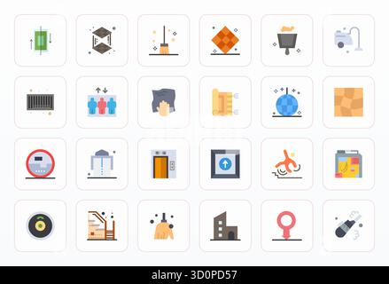 Distinctive pack of 24 Detail Enhanced vector icons inspired by Floor, crafted in Flat format at 64x64 for memorable brand experiences. Stock Vector
