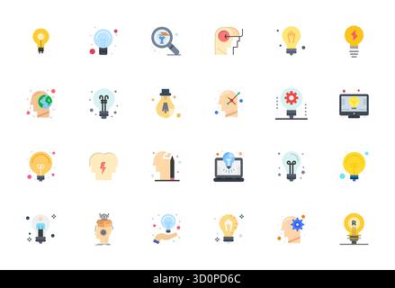 Professionally designed 24 vector icons in Flat, capturing the essence of Thinking with High Resolution Editable precision for UI design. Stock Vector