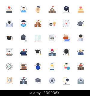 Discover a set of 36 Flat vector icons crafted for the University theme, featuring High Resolution Detail Enhanced designs ideal for modern UI/UX proj Stock Vector