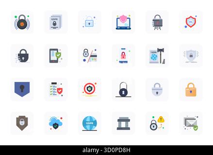 Perfectly balanced 24 Flat Display Perfect vector icons for Data Protection, sized at 128x128 for harmonious integration in digital design projects. Stock Vector