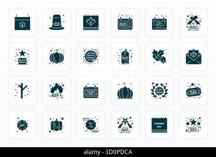 Distinctive pack of 24 Detail Enhanced vector icons inspired by November, crafted in Glyph format at Retina Ready for memorable brand experiences. Stock Vector