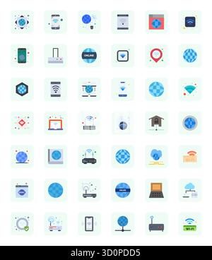Set of 42 Flat Pixel Optimized vector icons themed around Internet Access, crafted in 64x64 resolution for seamless integration in apps and websites. Stock Vector