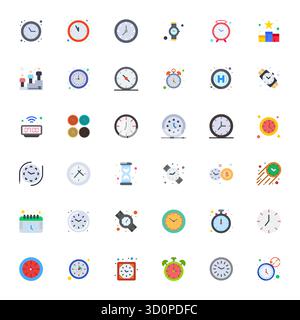 Essential pack of 36 PIXEL Perfect vector icons for Second in Flat format, sized at High Resolution for optimal performance and scalability. Stock Vector