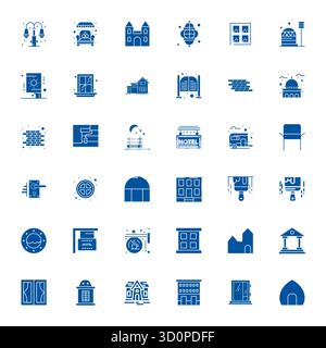 Curated pack of 36 128x128 vector icons in Filled design, centered around Exterior concepts with Detail Enhanced clarity. Stock Vector