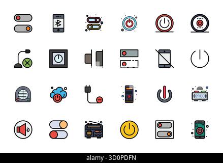 State-of-the-art bundle featuring 24 PIXEL Perfect vector icons inspired by Off, created in Line Filled format at 128x128 for next-generation interfac Stock Vector