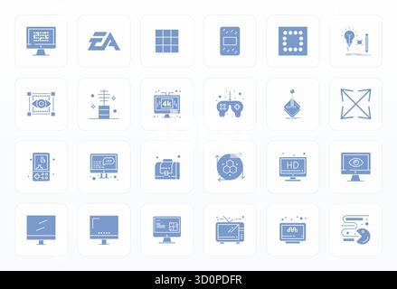 Revolutionary set of 24 PIXEL Perfect vector icons inspired by Pixel, created in Glyph format at 128x128 resolution for cutting-edge design. Stock Vector