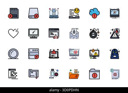 State-of-the-art bundle featuring 24 PIXEL Perfect vector icons inspired by Corrupted, created in Line Filled format at 256x256 for next-generation in Stock Vector