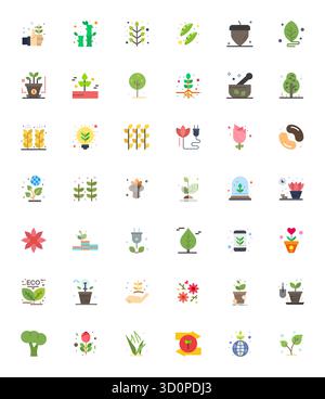 Precision-engineered 42 Flat vector icons for Plant, designed at 128x128 Detail Enhanced resolution for exceptional clarity and scalability. Stock Vector