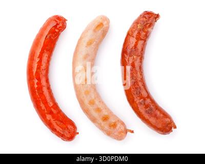 Various grilled sausages. Isolated on white background Stock Photo