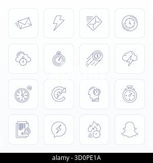 Refined bundle featuring 16 Thin Line vector icons for Quick, optimized with 64x64 Pixel Optimized quality for elegant and functional design solutions Stock Vector