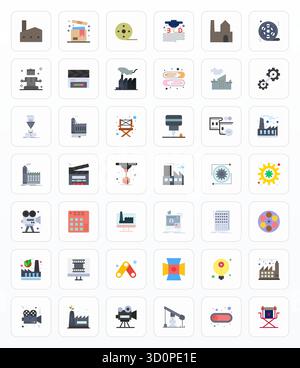 Carefully curated 42 Flat vector icons for Production, featuring 64x64 Display Perfect resolution for consistent brand representation and user experie Stock Vector