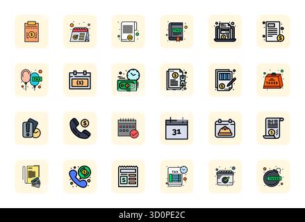Exclusive collection of 24 LineFilled vector icons for Due, developed with High Resolution Grid Fitted resolution for premium brand experiences. Stock Vector