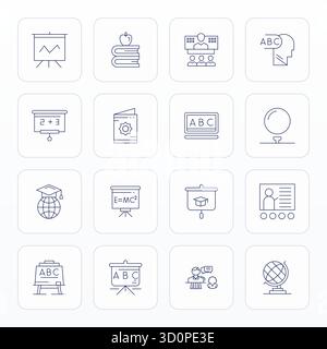 Comprehensive toolkit of 16 vector icons themed around Teaching, developed in Thin Line with High Resolution Pixel Optimized precision for versatile d Stock Vector