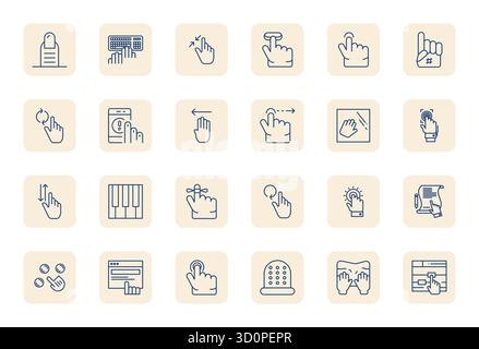 Revolutionary set of 24 Display Perfect vector icons inspired by Finger, created in Regular Bold Outline format at 128x128 resolution for cutting-edge Stock Vector