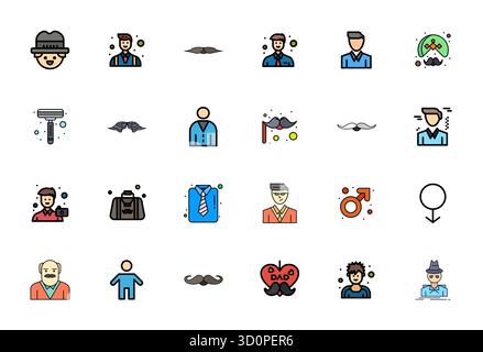 Perfectly balanced 24 Line Filled Display Perfect vector icons for Male, sized at 128x128 for harmonious integration in digital design projects. Stock Vector