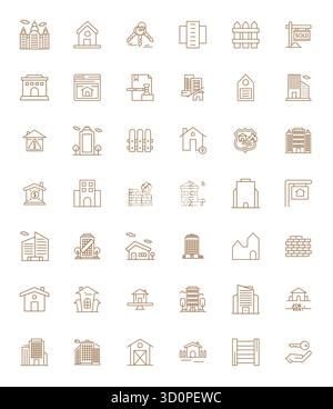 State-of-the-art bundle featuring 42 Pixel Optimized vector icons inspired by Property, created in Bold Line format at High Resolution for next-genera Stock Vector