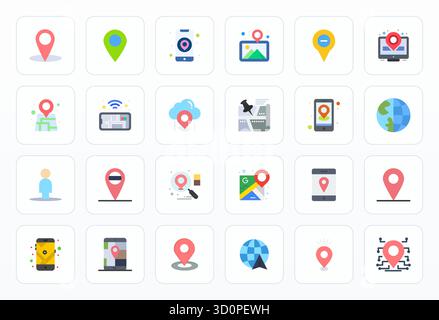 Handcrafted collection featuring 24 Flat vector icons for Digital Map, optimized in Retina Ready Editable resolution for premium digital experiences. Stock Vector