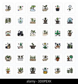 Strategic bundle featuring 36 vector icons representing Cultivate in Filled Line format, optimized with 256x256 Pixel Aligned quality for professional Stock Vector