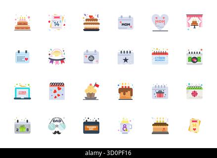 Intelligently designed 24 Pixel Optimized vector icons inspired by Special Day, created in Flat format at 64x64 for smart and efficient design workflo Stock Vector