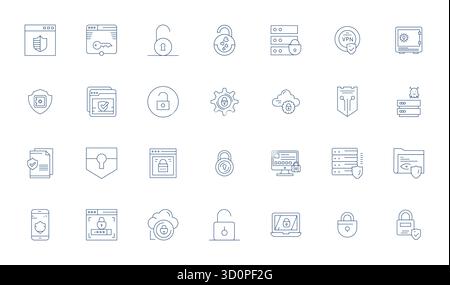 Expertly designed 28 Thin Line Editable vector icons for Digital Security, engineered at 128x128 resolution for flawless integration and performance. Stock Vector