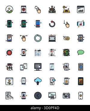 Revolutionary set of 42 Detail Enhanced vector icons inspired by App, created in Flat Line Filled format at Retina Ready resolution for cutting-edge d Stock Vector