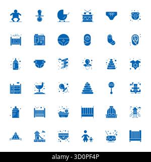 Collection of 36 Filled Pixel Aligned vector icons for Toddler, designed in High Resolution format for clarity and versatility. Stock Vector