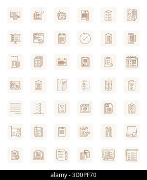 A clean collection of 42 Regular Bold Outline vector icons representing Checklist, designed in 64x64 PIXEL Perfect format for modern dashboards and in Stock Vector