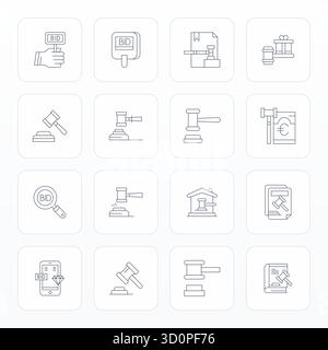 State-of-the-art bundle featuring 16 Pixel Aligned vector icons inspired by Auction, created in Thin Line format at High Resolution for next-generatio Stock Vector