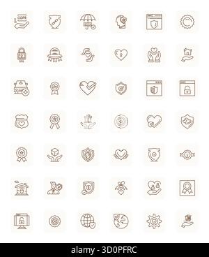 Exceptional collection of 42 Regular Bold Outline vector icons for Trust, delivered in 128x128 Editable resolution for unparalleled visual excellence Stock Vector