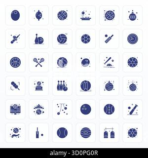 Handcrafted collection featuring 36 Glyph vector icons for Ball, optimized in 128x128 Editable resolution for premium digital experiences. Stock Vector
