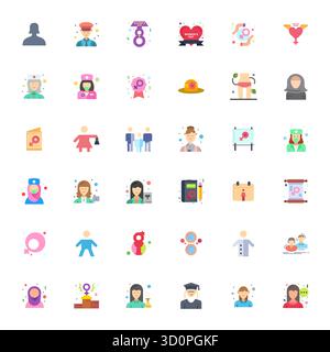 A dynamic set of 36 vector icons in Flat, tailored for Female with High Resolution Pixel Aligned quality suited for digital products. Stock Vector