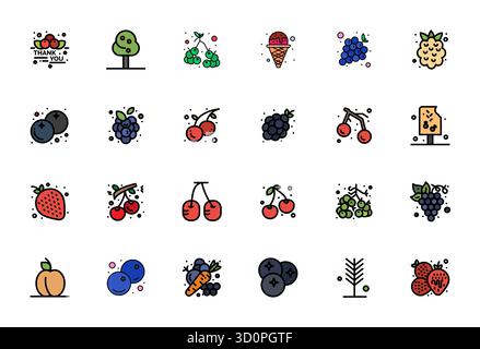 Refined bundle featuring 24 Line Filled vector icons for Berry, optimized with Retina Ready Pixel Aligned quality for elegant and functional design so Stock Vector