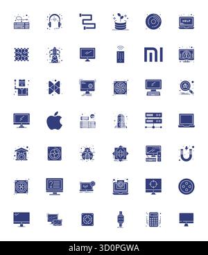 This collection features 42 Filled Detail Enhanced vector icons tailored to the Tech theme, optimized in High Resolution format for digital design. Stock Vector