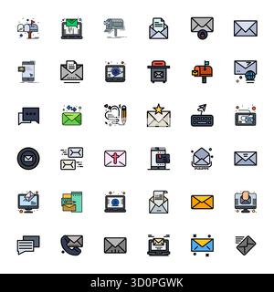Exceptional collection of 36 Line Filled vector icons for Correspondence, delivered in 256x256 Grid Fitted resolution for unparalleled visual excellen Stock Vector