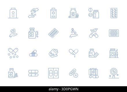 Enhance your projects with 24 Bold Line vector icons themed around Capsules, featuring 256x256 PIXEL Perfect resolution ideal for clean and profession Stock Vector