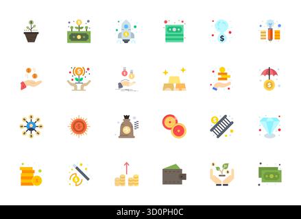 Industry-leading pack of 24 Flat Pixel Optimized vector icons for Wealth, sized at Retina Ready for optimal rendering and user interface excellence. Stock Vector