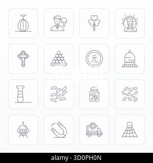 Handcrafted collection featuring 16 Thin Line vector icons for Isolated, optimized in 64x64 Display Perfect resolution for premium digital experiences Stock Vector