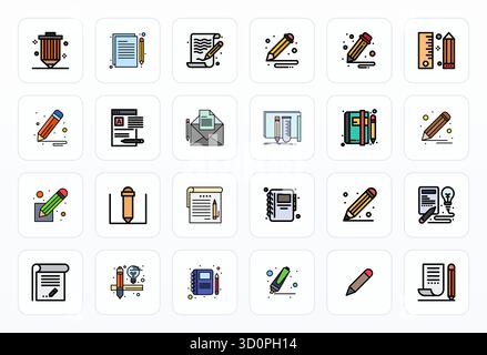 Distinctive pack of 24 Pixel Optimized vector icons inspired by NoteTaking, crafted in Filled Line format at High Resolution for memorable brand exper Stock Vector