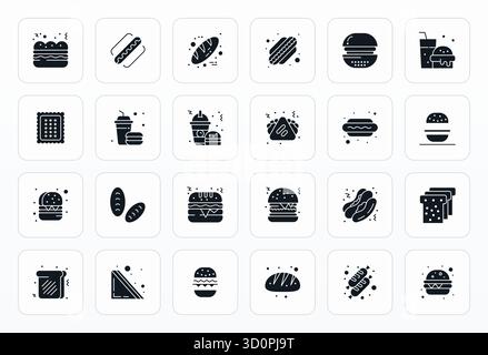 Exclusive collection of 24 Glyph vector icons for Sandwich, developed with 128x128 Pixel Optimized resolution for premium brand experiences. Stock Vector