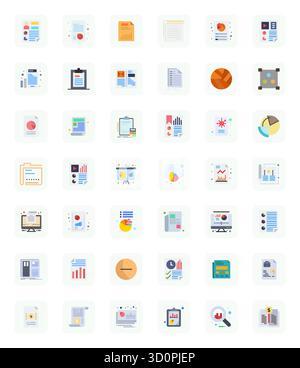 Set of 42 Flat Pixel Optimized vector icons themed around Summary, crafted in 128x128 resolution for seamless integration in apps and websites. Stock Vector